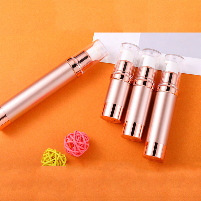 Rose Gold Plastic Airless Pump Bottle 10ml 15ml 20ml 30ml For Emulsion